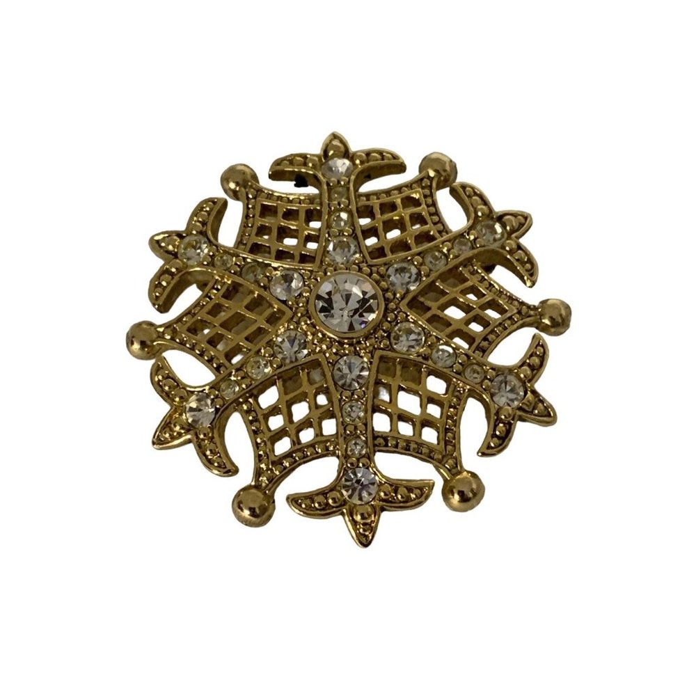 Vintage Signed Monet Sparkly Crystal Rhinestone Brooch/Pin Gold Tone. 2"L x 2" W